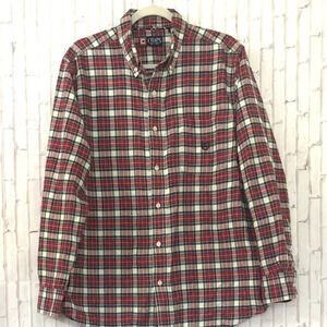 CHAPS Mens Shirt Large Long Sleeve Red Plaid Checkered Button Up Collar Shirt